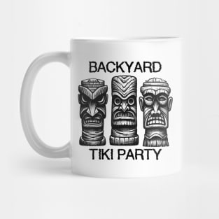 Three Tiki Statues - Backyard Tiki Party (Black Lettering) Mug